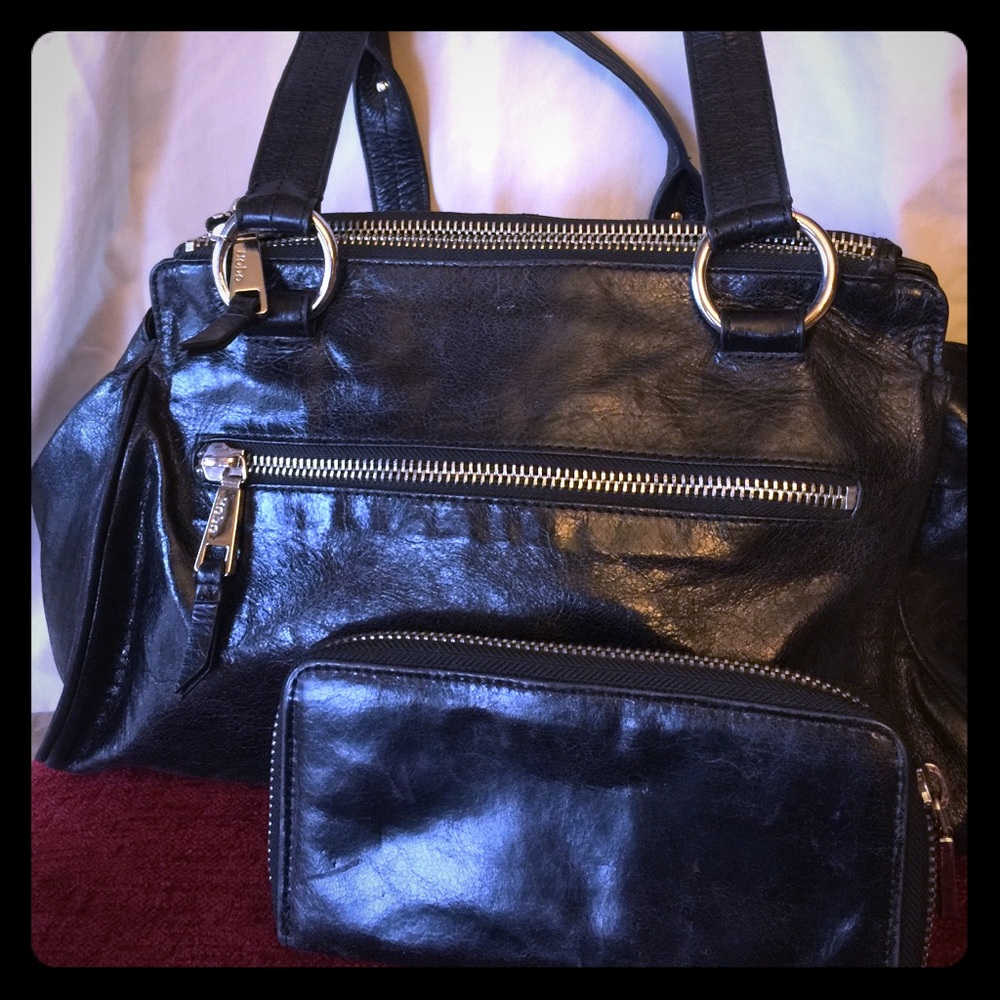 Hobo leather 3 pocket bag with matching wallet